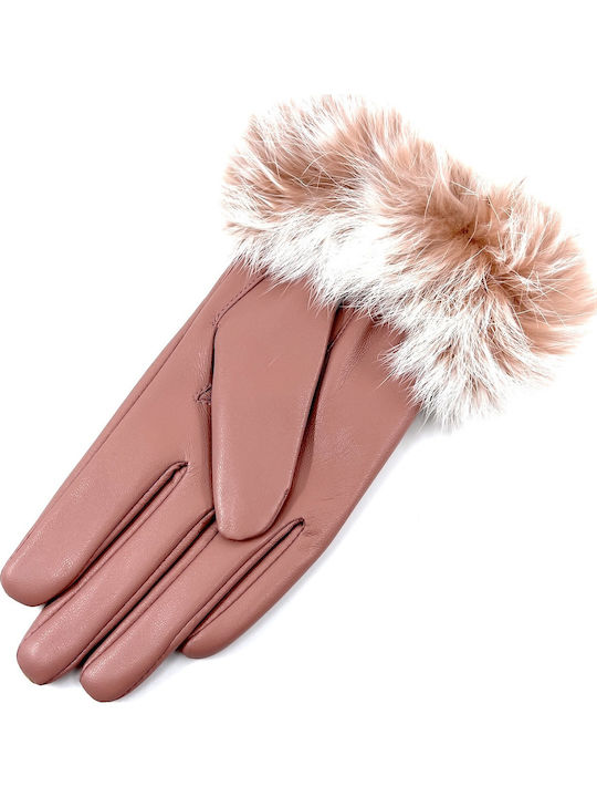 Women's Leather Touch Gloves with Fur Pink