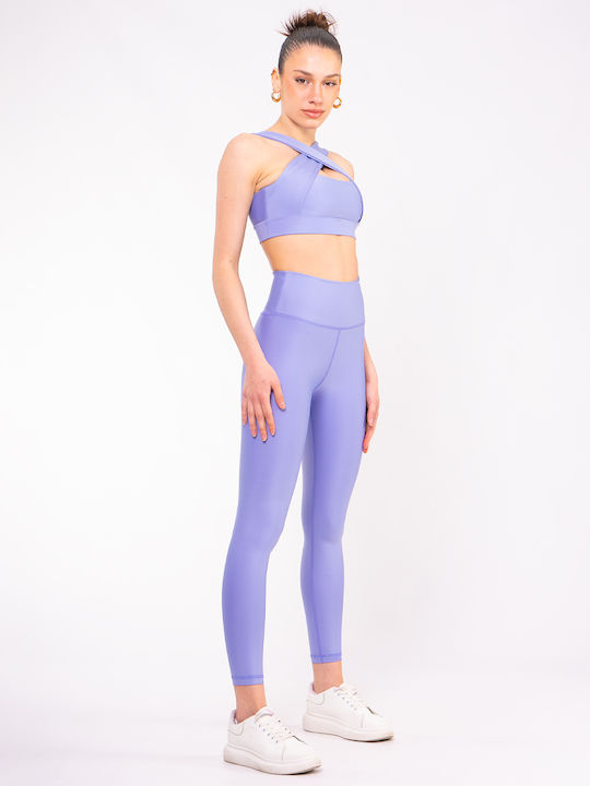 Training Damen Lang Leggings Formendefinition Hohe Taille Push-up Blau