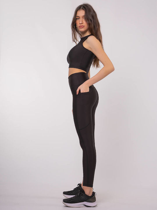 Training Γυναικείο Cropped Κολάν Σύσφιξης Ψηλόμεσο & Push Up Μαύρο