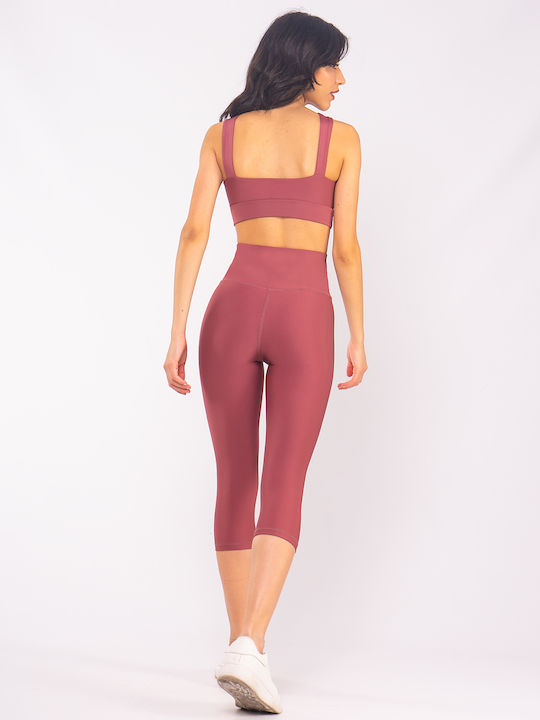 Training Damen Capri Leggings Formendefinition Hohe Taille Push-up Lila