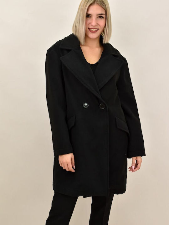 Damen Schwarz Mantel mit Knöpfen