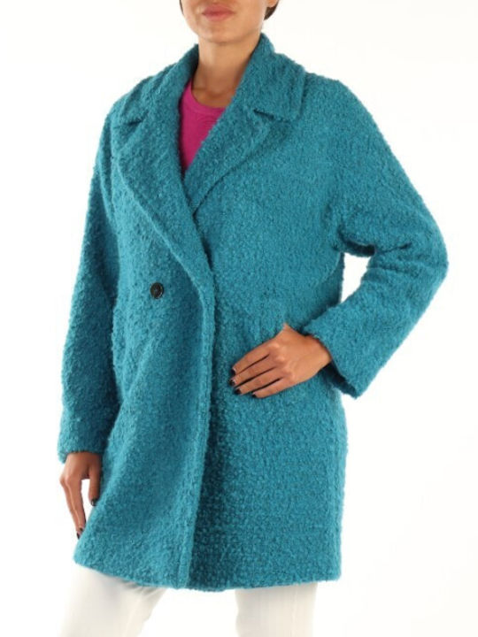 Emme Women's Long Coat with Buttons Blue