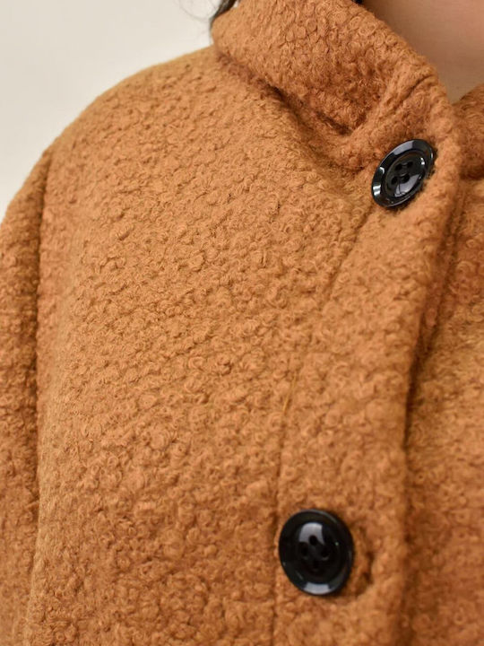 Curly Women's Tabac Brown Coat Oversized with hood