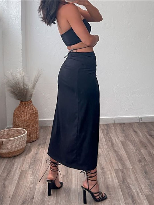 Set mit Hoch tailliert Maxi Rock Schwarz