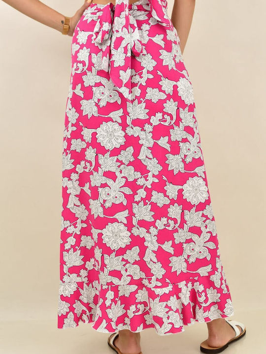 High-waisted Maxi Skirt Envelope Floral Fuchsia