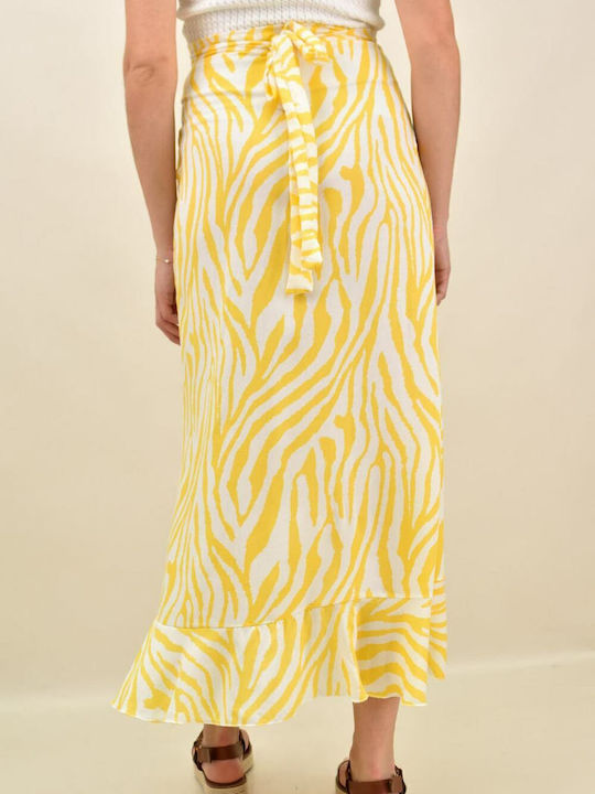 High-waisted Midi Skirt Envelope Floral Yellow