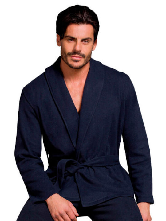 Enrico Coveri Men's Winter Fleece Pajama Robe Navy Blue