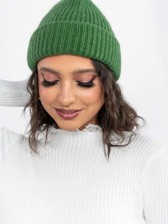 Beanie Unisex Σκούφος με Rib Πλέξη σε Πράσινο χρώμα