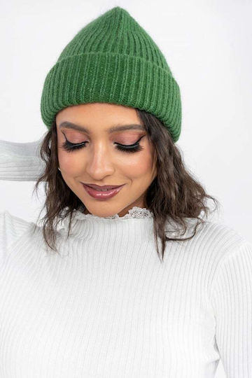 Beanie Unisex Σκούφος με Rib Πλέξη σε Πράσινο χρώμα