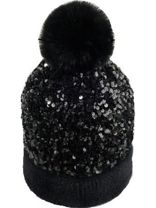 Pom Pom Beanie Unisex Beanie Knitted in Black color
