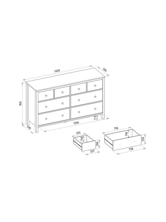Sideboard Sabina Holz mit Schubladen GP042-0223 1 Weiß 160x50x96cm