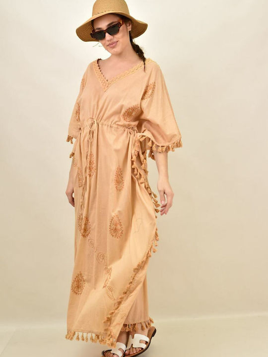 Potre Feminin Lung Caftan de Plajă Bej