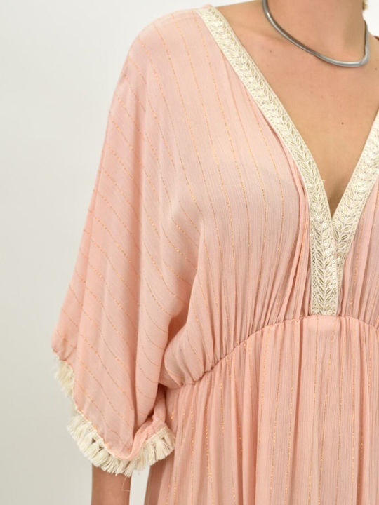 Potre Damen Maxi Kaftan Strand Rosa