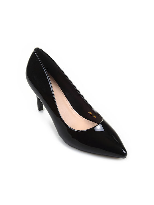 Fshoes Patent Leather Pointed Toe Black Medium Heels