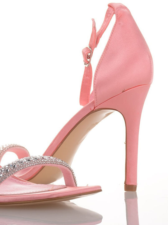 Famous Shoes Stoff Damen Sandalen mit Dünn hohem Absatz in Rosa Farbe