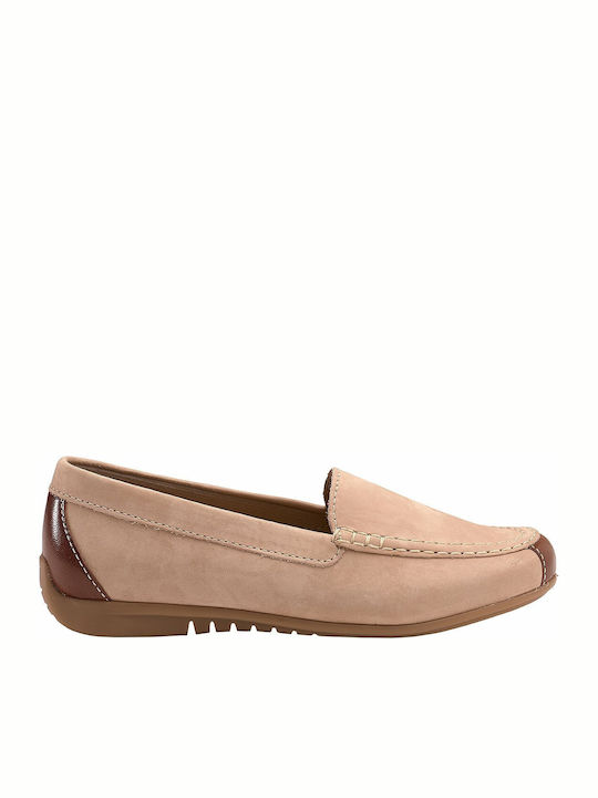 Leather Women's Moccasins in Beige Color