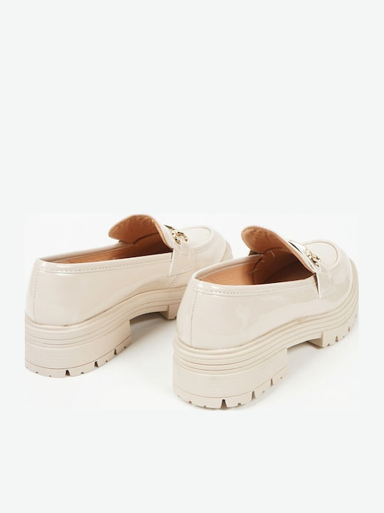 Patent Leather Women's Loafers in Beige Color