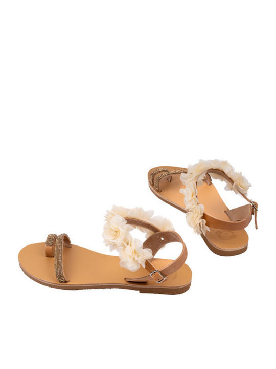 Leder Flache Sandalen für Damen in Beige Farbe