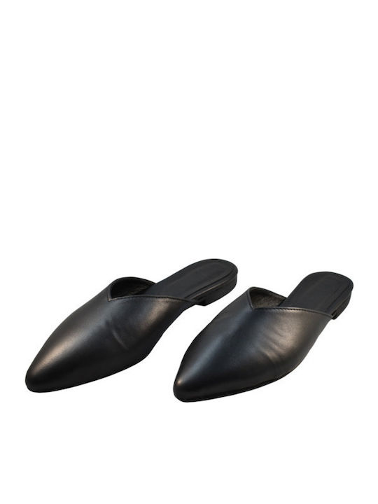Flat Δερμάτινα Mules σε Μαύρο Χρώμα