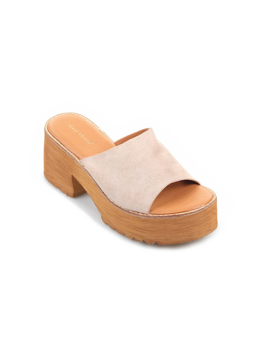Fshoes Mules mit Chunky Hoch Absatz in Beige Farbe