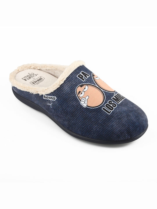 Fshoes Men's Slippers with Fur Blue