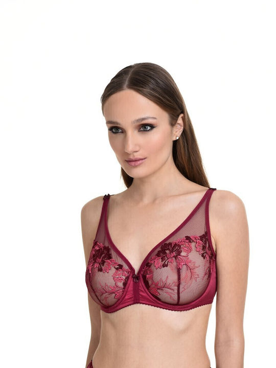 Miss Rosy Δαντελένιο Σετ Εσωρούχων Σουτιέν με Boxer Μπορντό