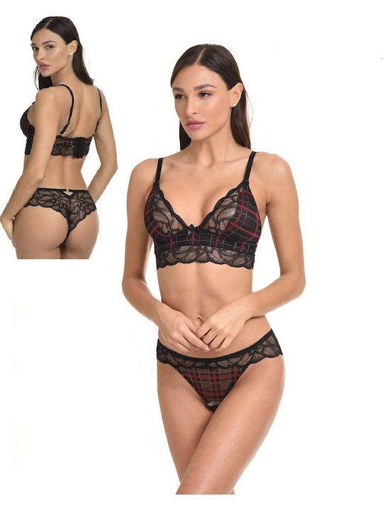 Miss Rosy Lace Underwear Set with Bra & Brazil Black
