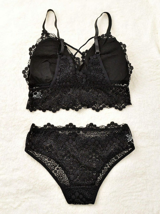 Potre Δαντελένιο Σετ Εσωρούχων Bralette με Slip Μαύρο