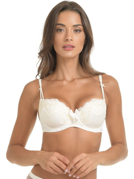 Miss Rosy Lace Underwear Set with Bra & Brazil White