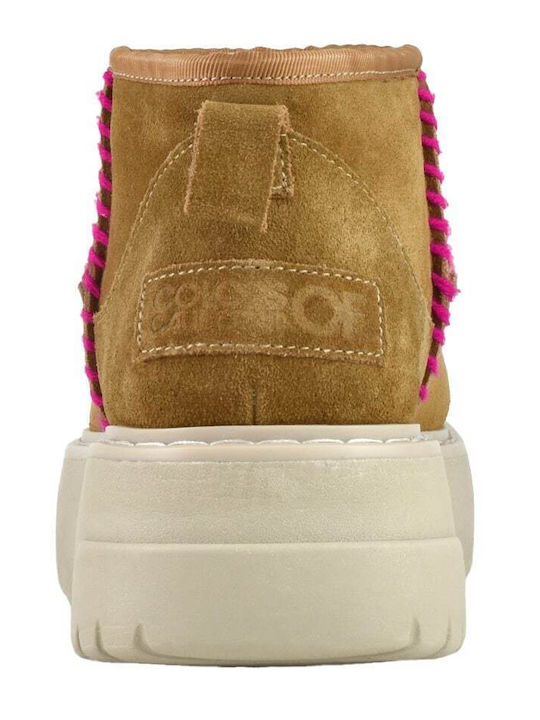 Suede Women's Ankle Boots Platform Brown Pink