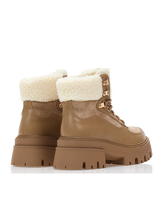 Suede Women's Ankle Boots with Fur Brown
