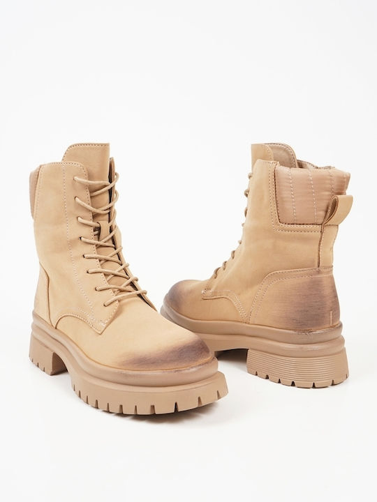 Piazza Shoes Women's Combat Boots Beige