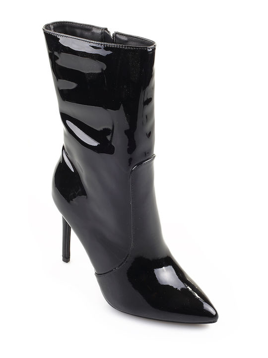 Fshoes Damen Knöchelstiefel aus Lackleder Schwarz