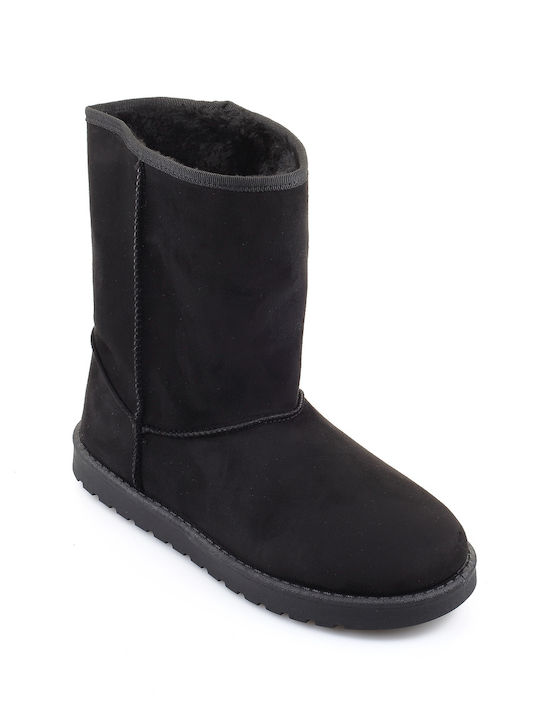 Fshoes Wildleder Damen Knöchelstiefel mit Pelz Schwarz