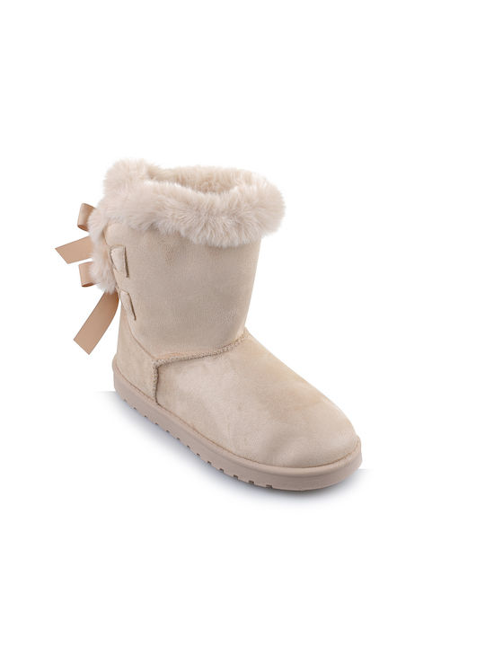 Fshoes Wildleder Damen Knöchelstiefel mit Pelz Beige