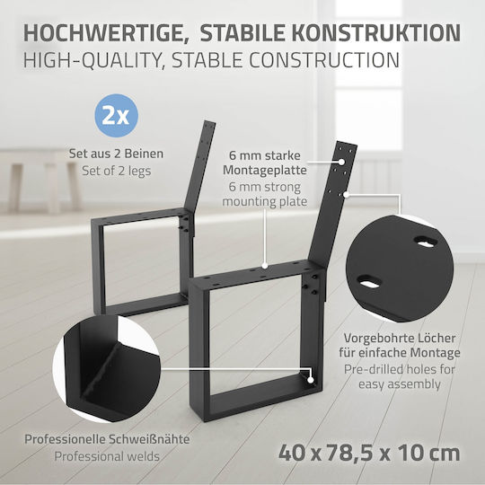 ML-Design ML-Design Metal Furniture Leg 2 Pieces Suitable for Table / Coffee Table 40x10x78.5cm Black
