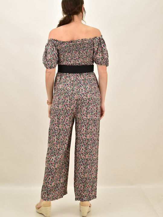 Γυναικεία Off-Shoulder Ολόσωμη Φόρμα Μαύρη