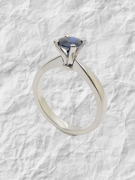 Mentzos Single Stone Ring in 18K White Gold with Sapphire