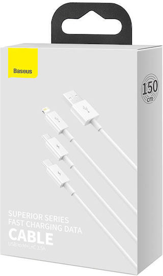 Baseus Superior Regular USB to Type-C / Lightning / micro USB 1m 3.5A Cable White (P10320105221-00)
