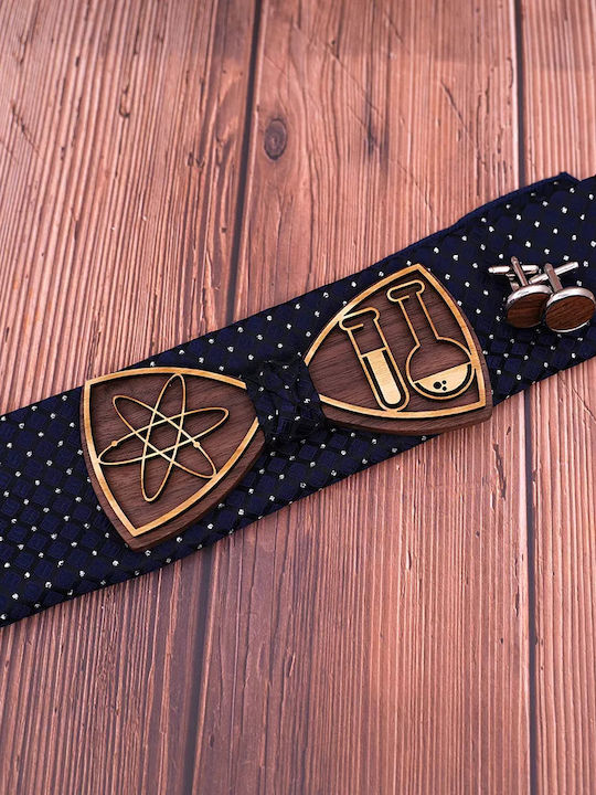Legend Accessories Комплект Папионка с маншетни копчета и кърпа Тъмносин