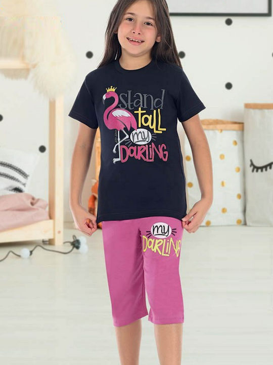 Elit Star Set Top & Bottom Kids Summer Cotton Pyjamas Navy Blue