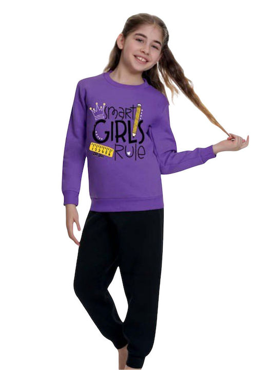 Elit Star Set Top & Bottom Kids Winter Cotton Pyjamas Purple