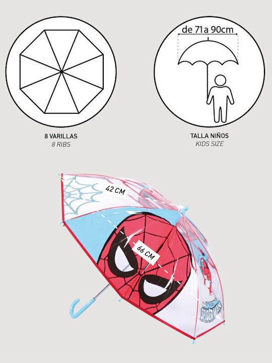 Cerda Kids Umbrella Curved Handle Spiderman Transparent with Diameter 71cm