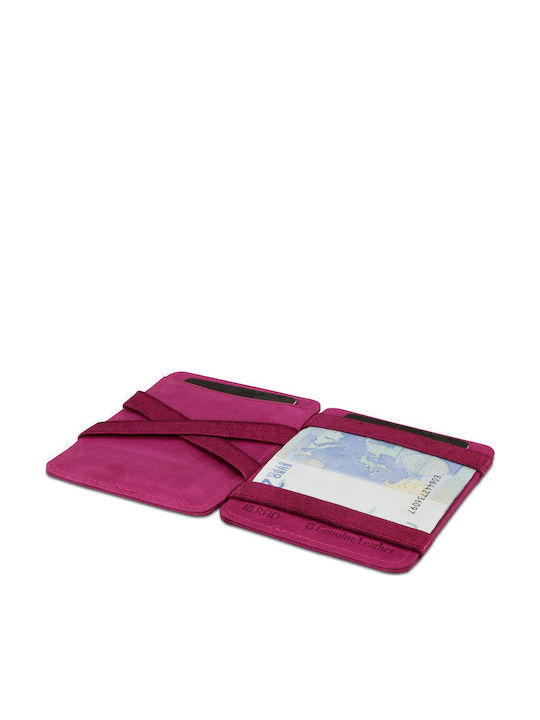 Magic Wallet Δερμάτινο Ανδρικό Πορτοφόλι Καρτών με RFID Ροζ