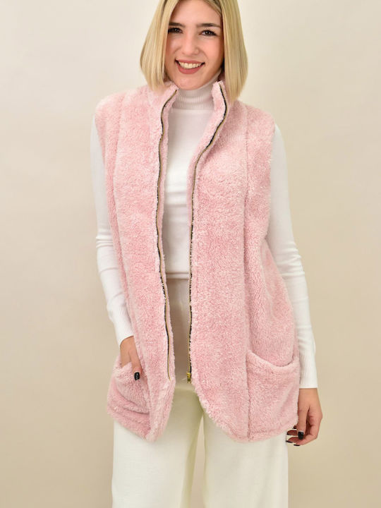 Women's Sleeveless Long Fur Pink