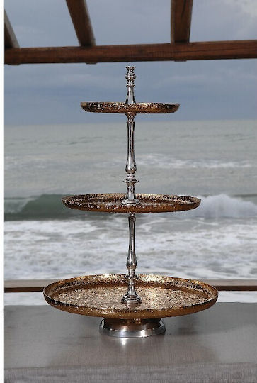 Inox Etajeră 3 niveluri Auriu Ø46xY70cm 1buc