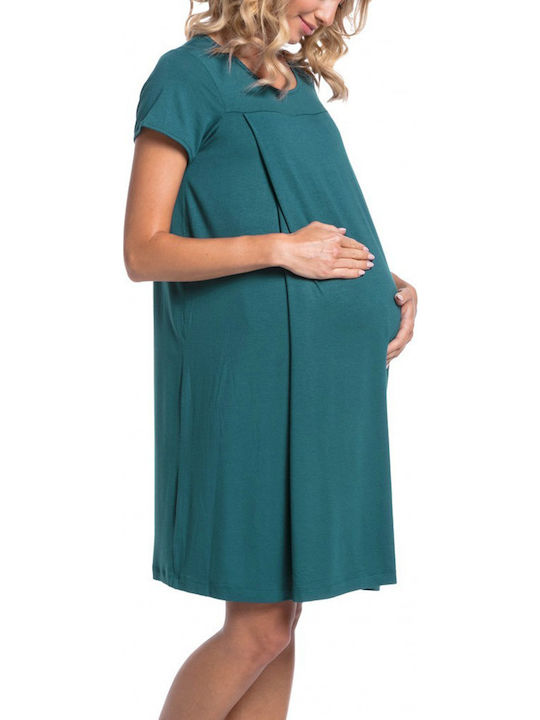 Summer Cotton Short Sleeve Maternity Dress Green Relaxed Fit