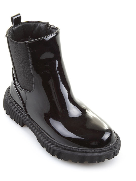 Fshoes Kids Patent Leather Military Boots Black