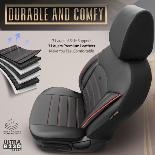 Otom Car Cover Set 11pcs Leatherette Inspire Design Universal Black / Red