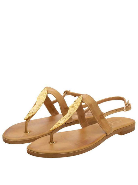 Kallisto Leather Women's Flat Sandals in Tabac Brown Color